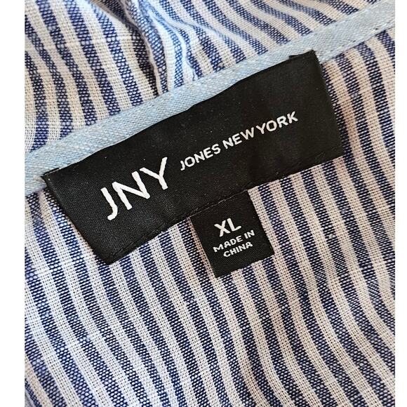 Jones New York Linen Stripe Beach Pearl Button Hooded Jacket Women Size XL Multi - Picture 6 of 7